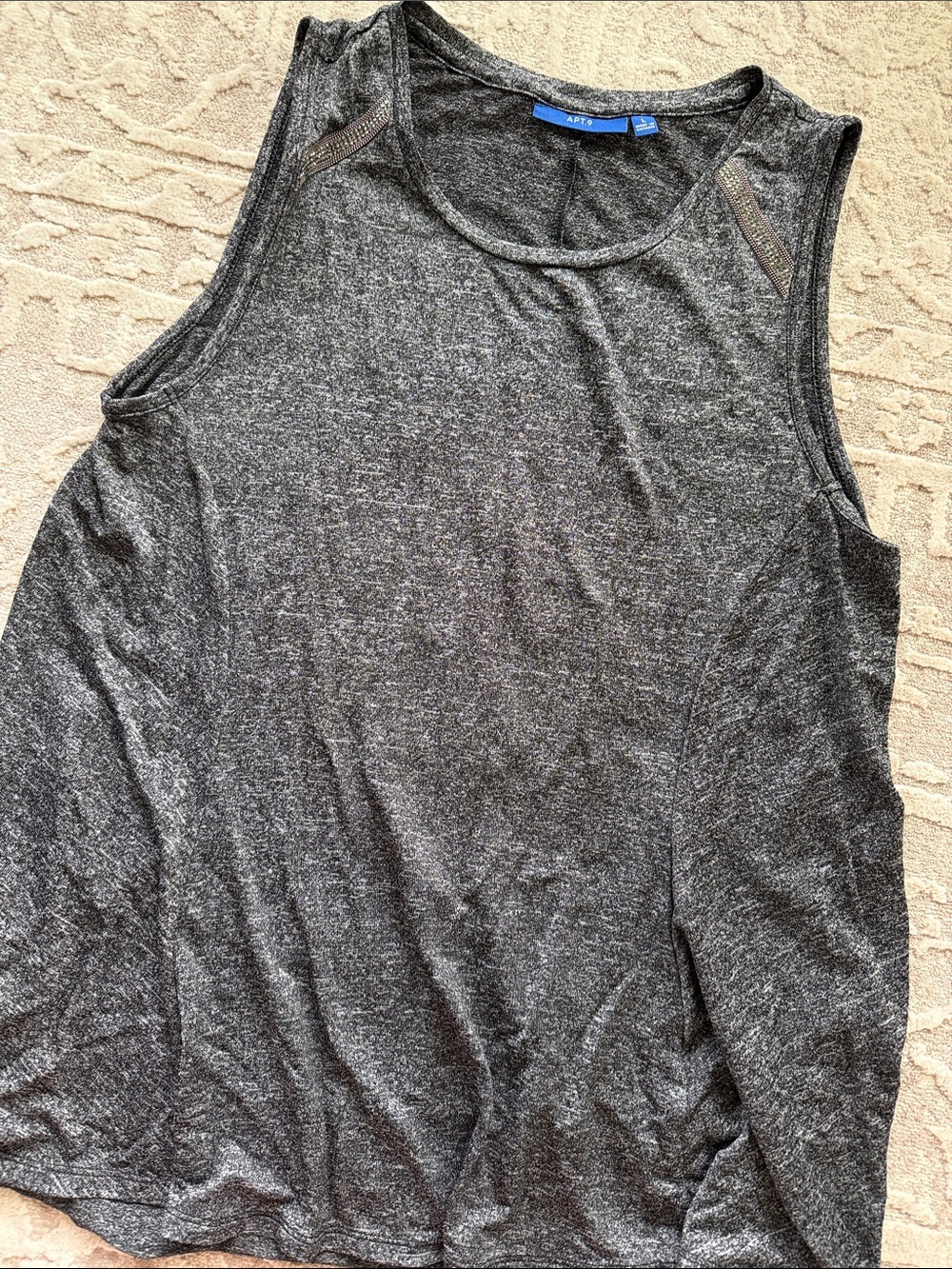 Heathered Dark Gray Sleeveless Flowy Tank with Rhinestone Accents